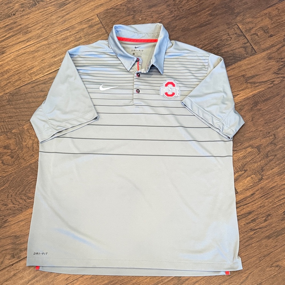 Nike Light Gray Men's Ohio state Polo Shirt with Red Accents